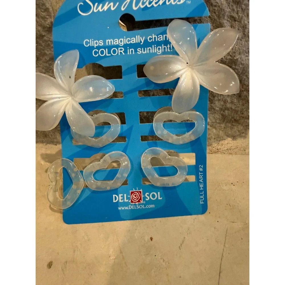 Del Sol Sun Accents Color Changing Hair Clips Set 6pc Flower Heart Full Heart #2